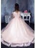 Flutter Sleeve Blush Pink Sparkly Flower Girl Dress